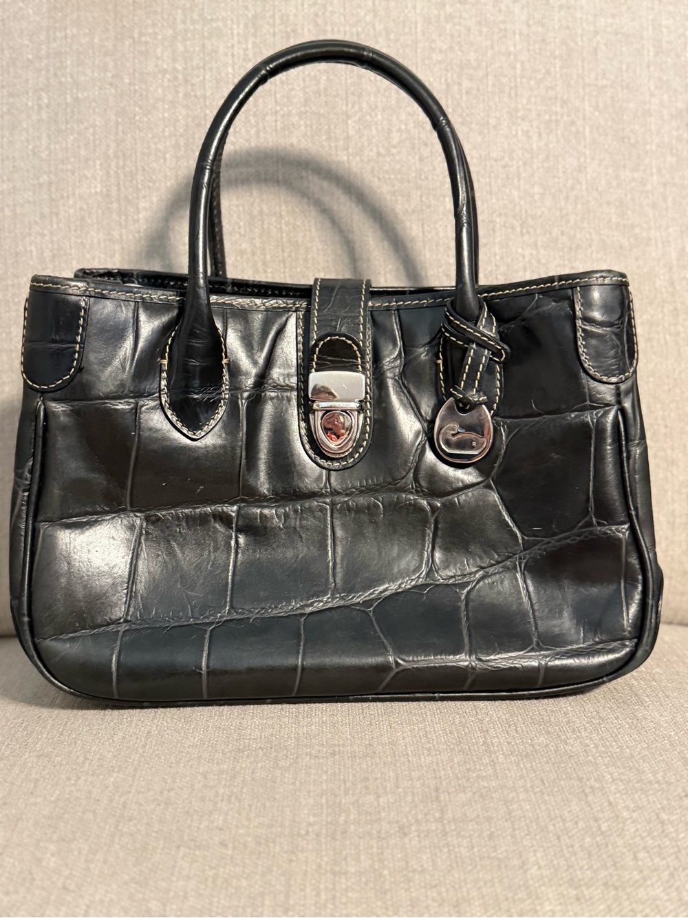Dooney & Bourke Black Croc Embossed Leather Satchel Crossbody